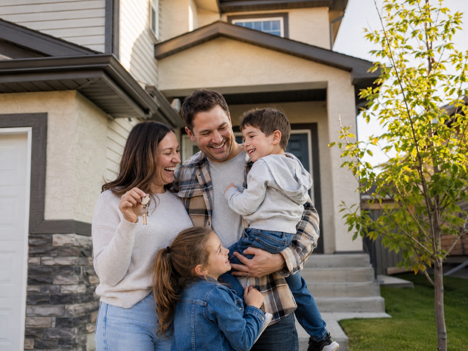 A family with the keys to their new Alberta home